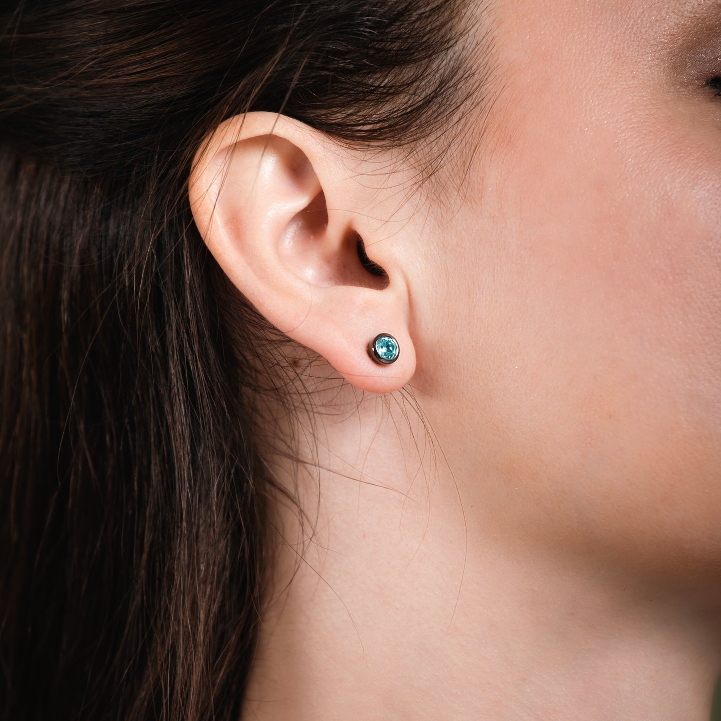 Dexter Minimal Black Blue Topaz Studs- Fine Ruthenium-Plated