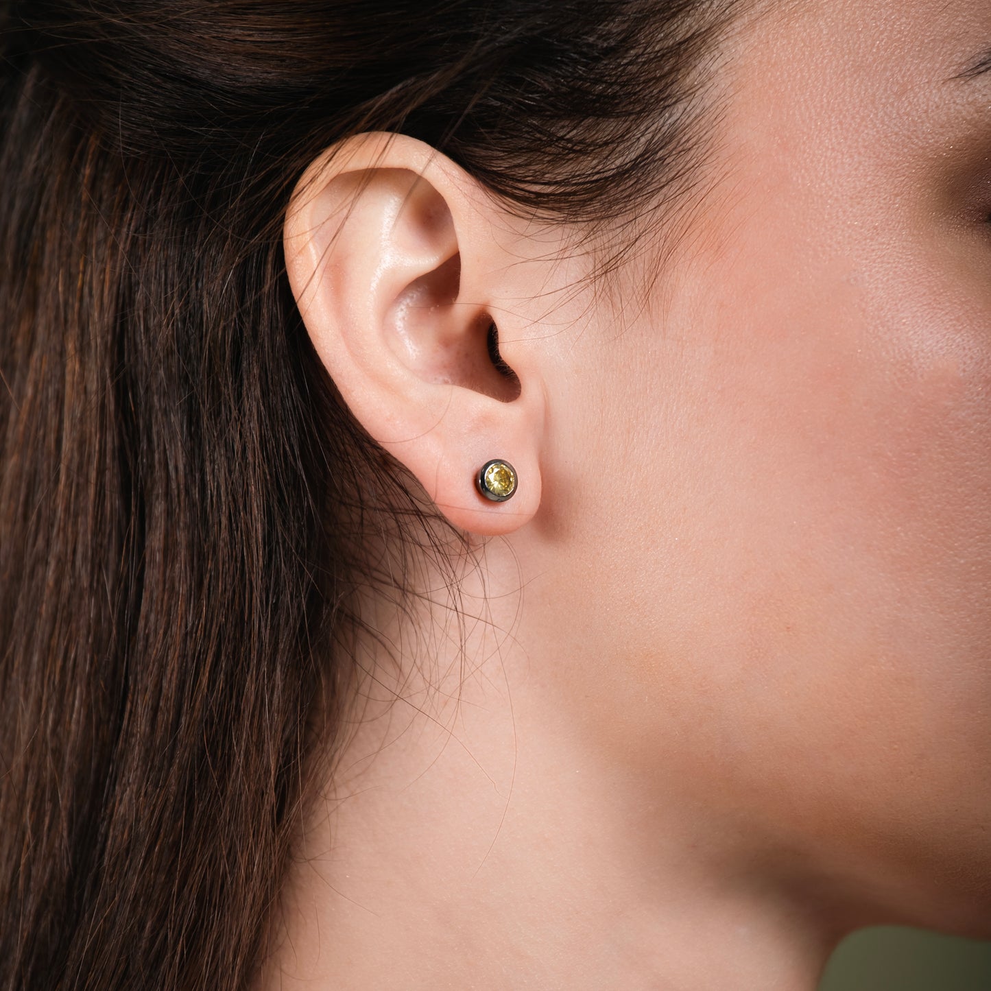 Dexter Minimal yellow citron Studs- Fine Ruthenium-Plated