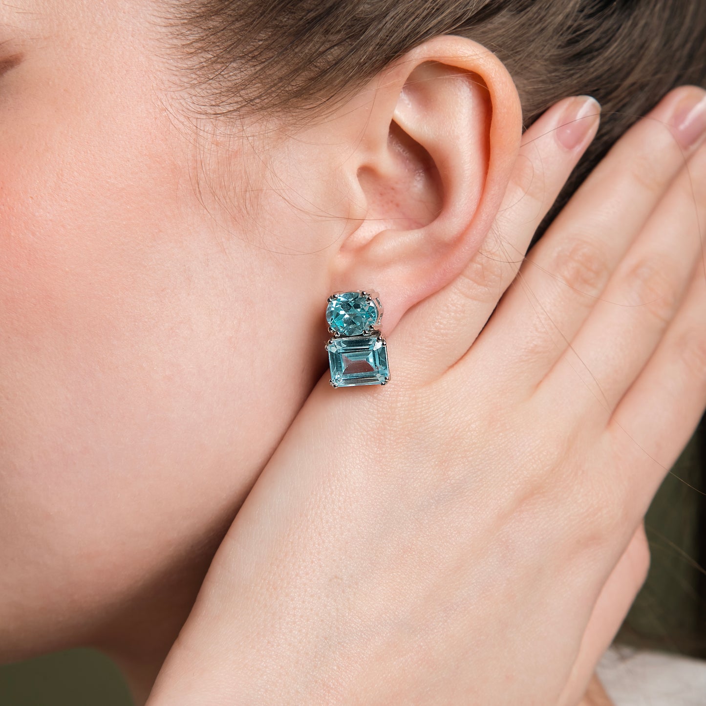 Aqua Blue Vintage Clip-on Dangle Earrings