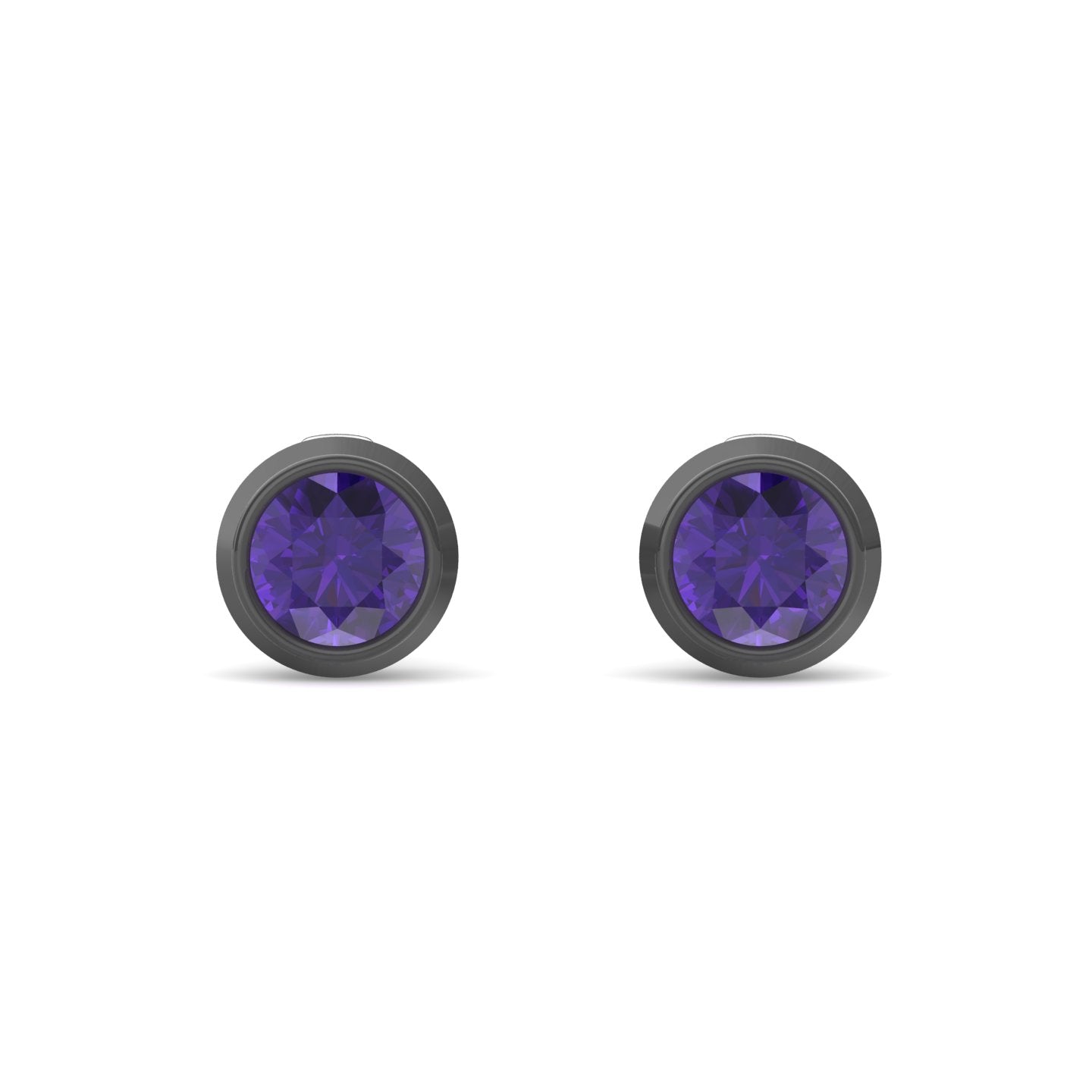 Dexter Minimal Black Amethyst Studs- Fine Ruthenium-Plated
