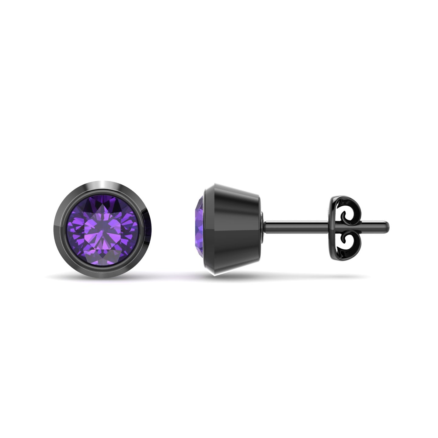 Dexter Minimal Black Amethyst Studs- Fine Ruthenium-Plated