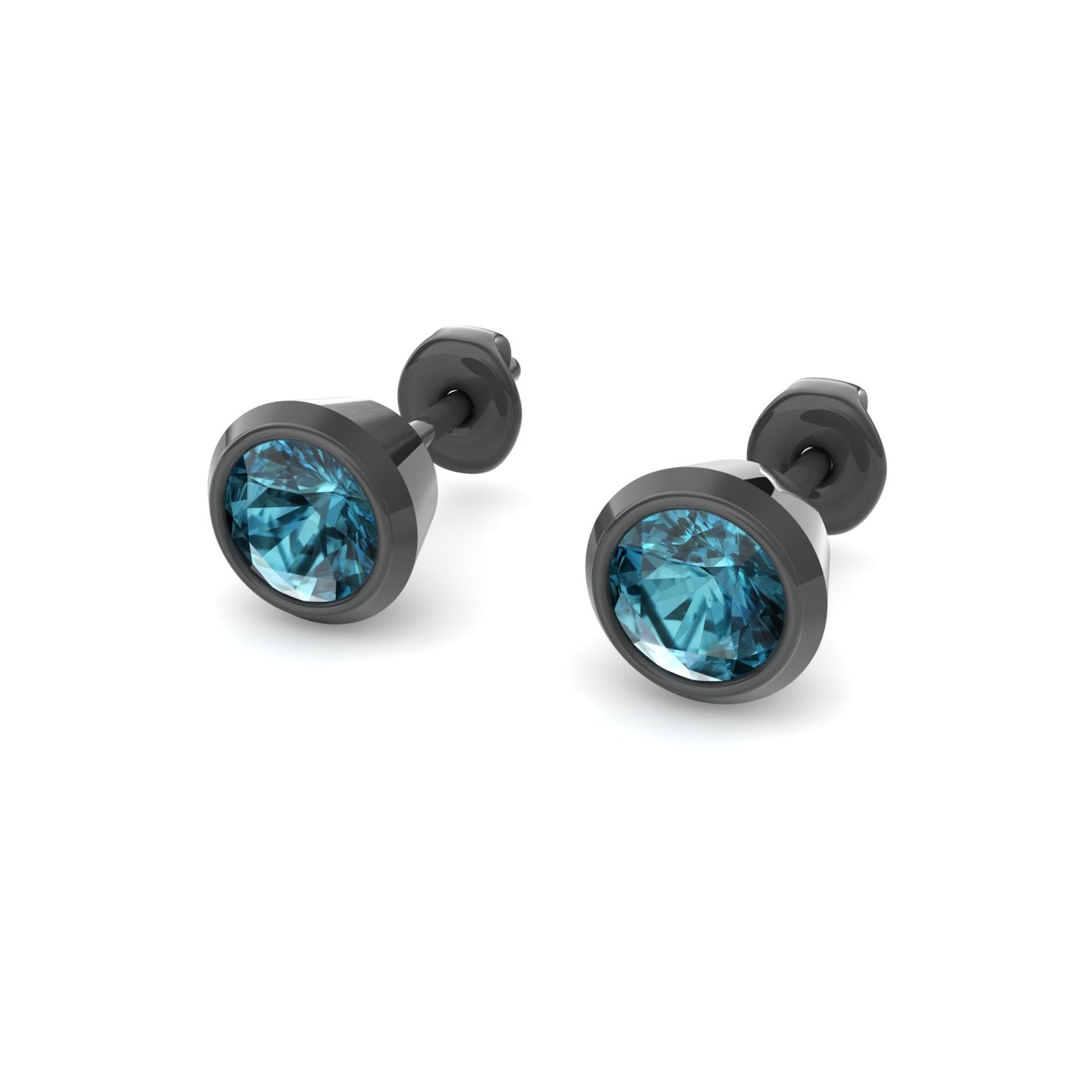 Dexter Minimal Black Blue Topaz Studs- Fine Ruthenium-Plated