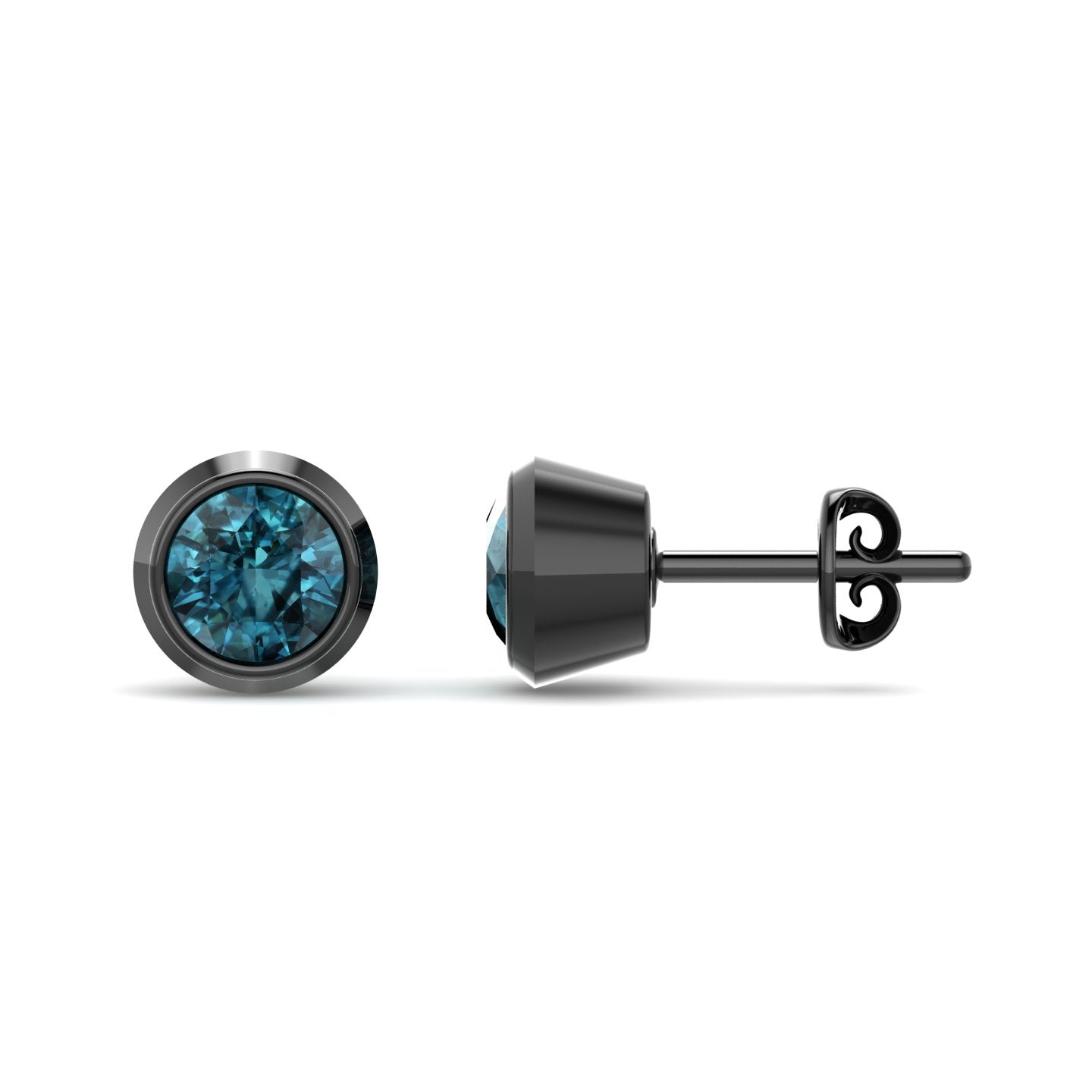 Dexter Minimal Black Blue Topaz Studs- Fine Ruthenium-Plated