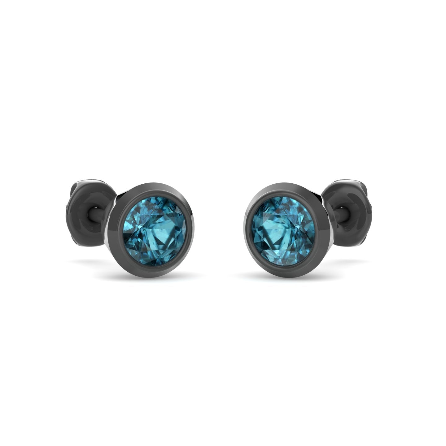 Dexter Minimal Black Blue Topaz Studs- Fine Ruthenium-Plated