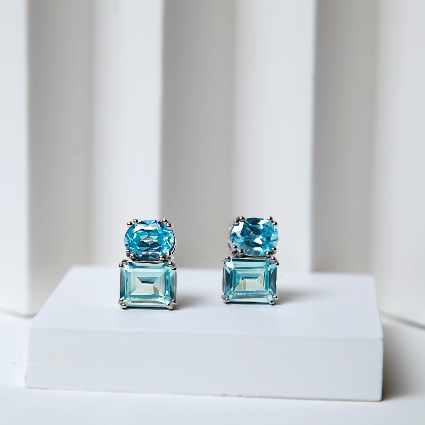 Aqua Blue Vintage Clip-on Dangle Earrings