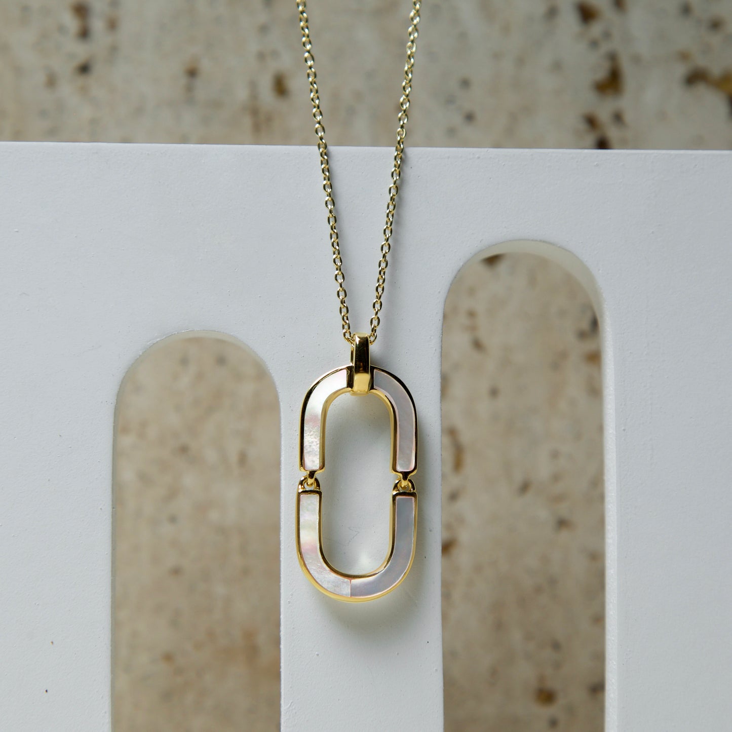 Forever Linked Mother Of Pearl Pendant- 18K Gold Plated. Experience the eternal connection symbolized by our Forever Linked P...