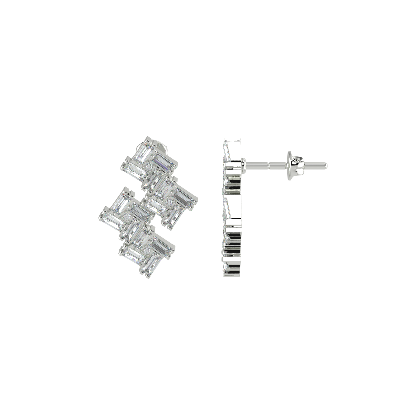 Baguette-Cut Geometric Designed Earrings
