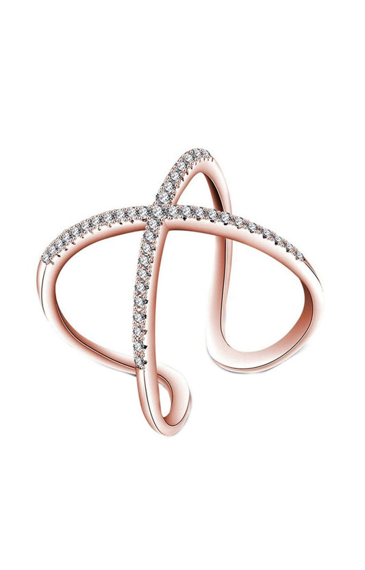 double round hollow heart promise ring -18k rose gold plated. Turn heads with our enchanting double round hollow heart promis...