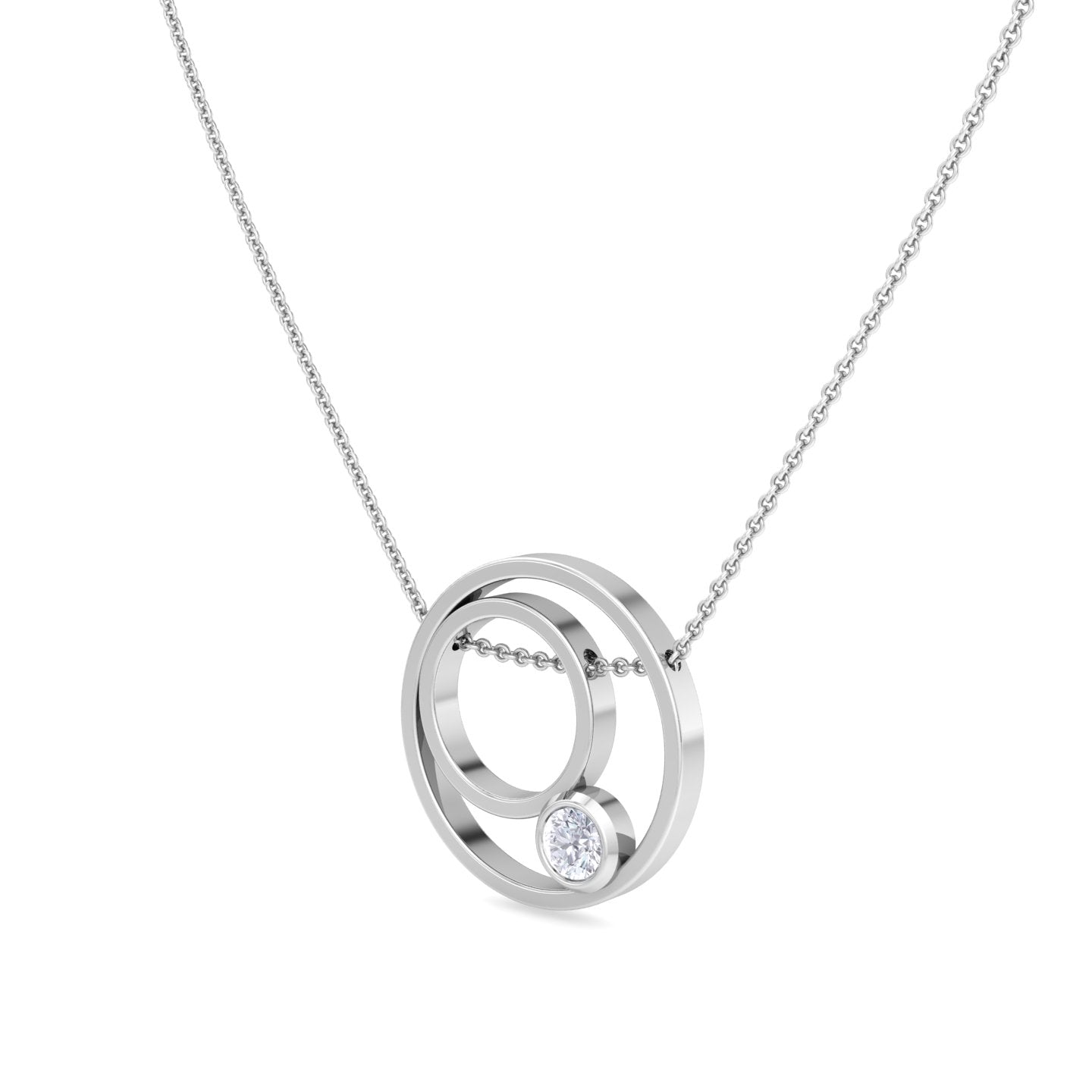 Double Circle Love Solitaire Pendant In Silver -925 Sterling Silver