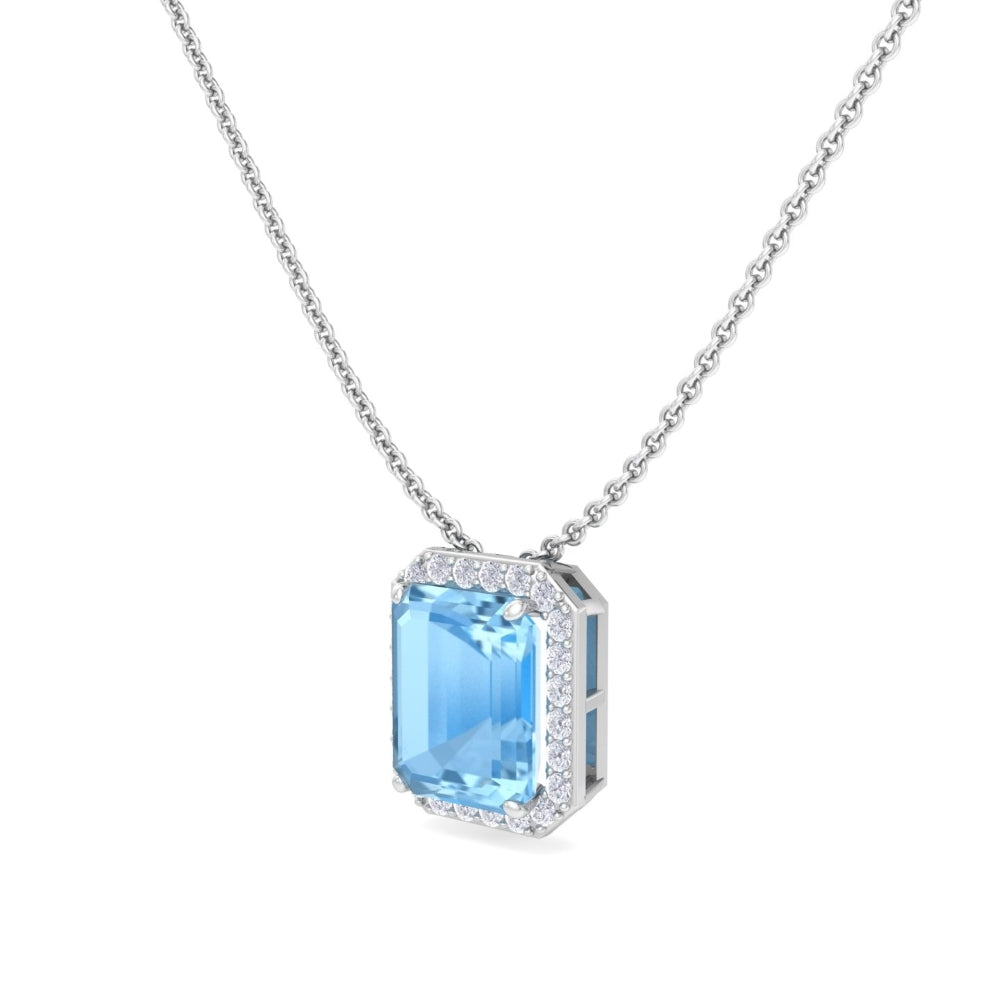 Estella Baguette Cut Aqua Blue Pendant In Silver - 925 Sterling Silver