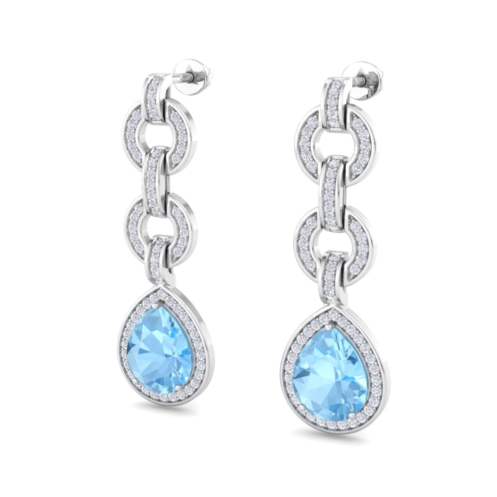 Martina Aqua Blue Dangle Earrings In Silver- Sterling Silver With White Rhodium Plated