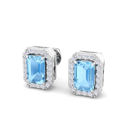 Eva Baguette Cut Blue Earrings In Silver- 925 Sterling Silver