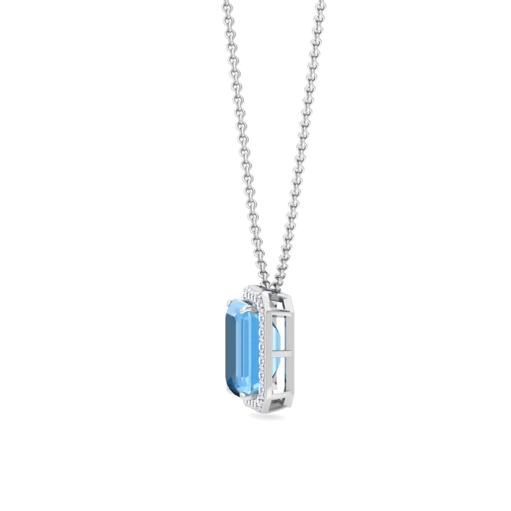 Estella Baguette Cut Aqua Blue Pendant In Silver - 925 Sterling Silver