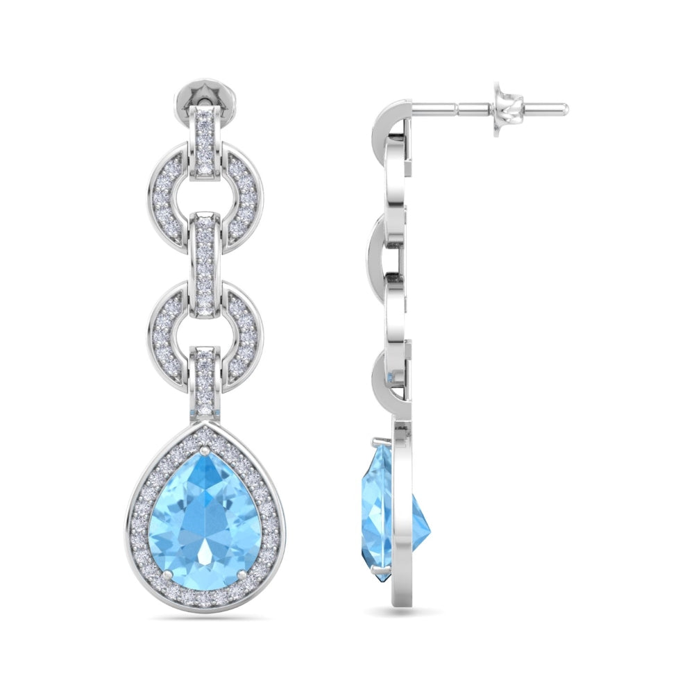 Martina Aqua Blue Dangle Earrings In Silver- Sterling Silver With White Rhodium Plated