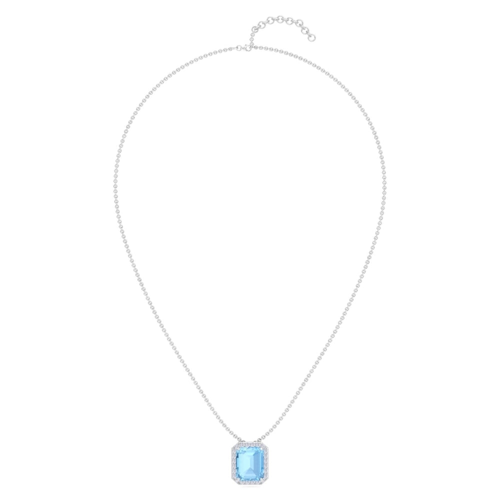 Estella Baguette Cut Aqua Blue Pendant In Silver - 925 Sterling Silver