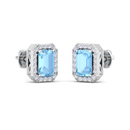 Eva Baguette Cut Blue Earrings In Silver- 925 Sterling Silver