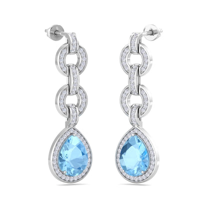 Martina Aqua Blue Dangle Earrings In Silver- Sterling Silver With White Rhodium Plated