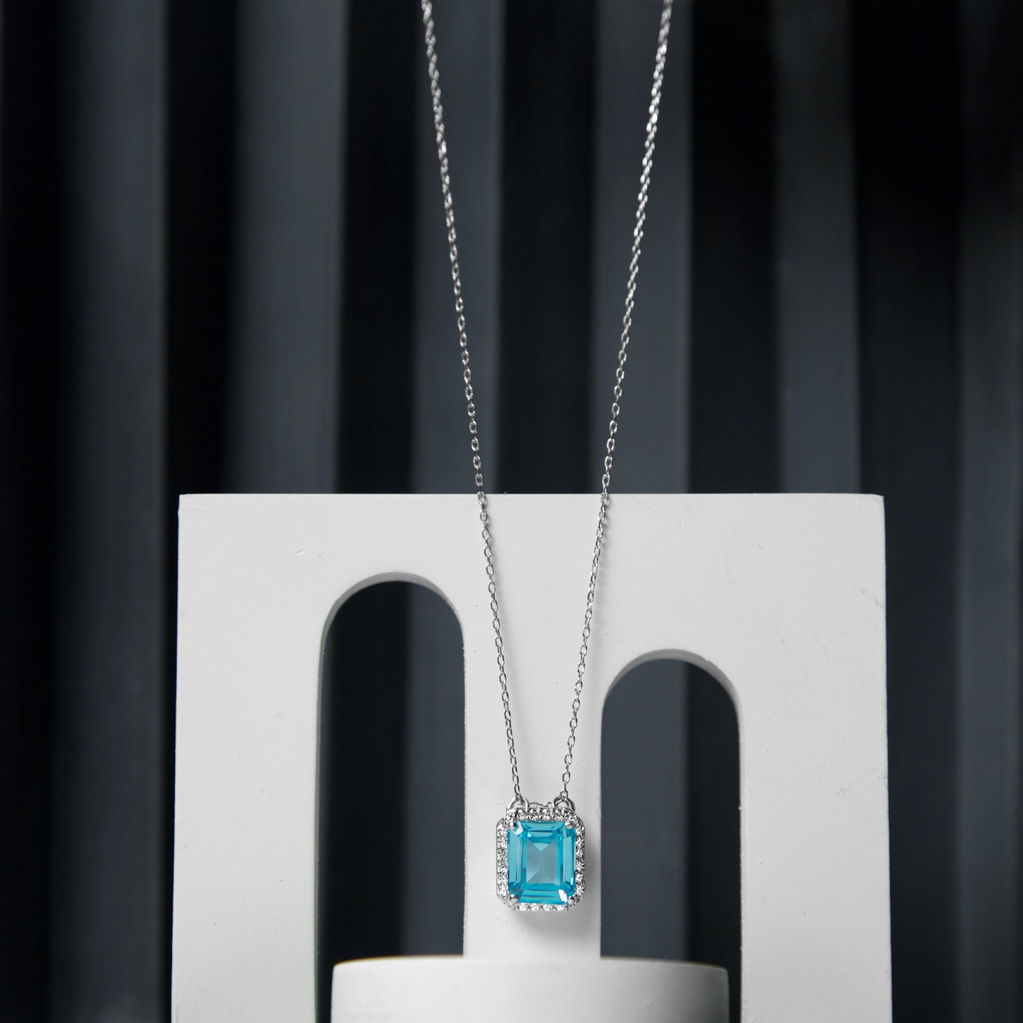 Estella Baguette Cut Aqua Blue Pendant In Silver - 925 Sterling Silver