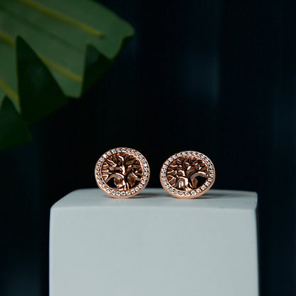 Rose Gold Tree Of Life Swiss Zirconia Pendant set - 18K Rose Gold Plated