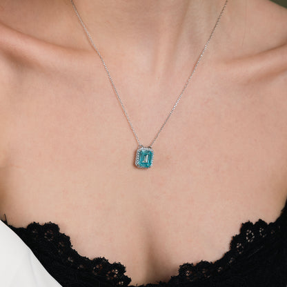 Estella Baguette Cut Aqua Blue Pendant In Silver - 925 Sterling Silver