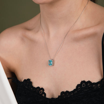 Estella Baguette Cut Aqua Blue Pendant In Silver - 925 Sterling Silver