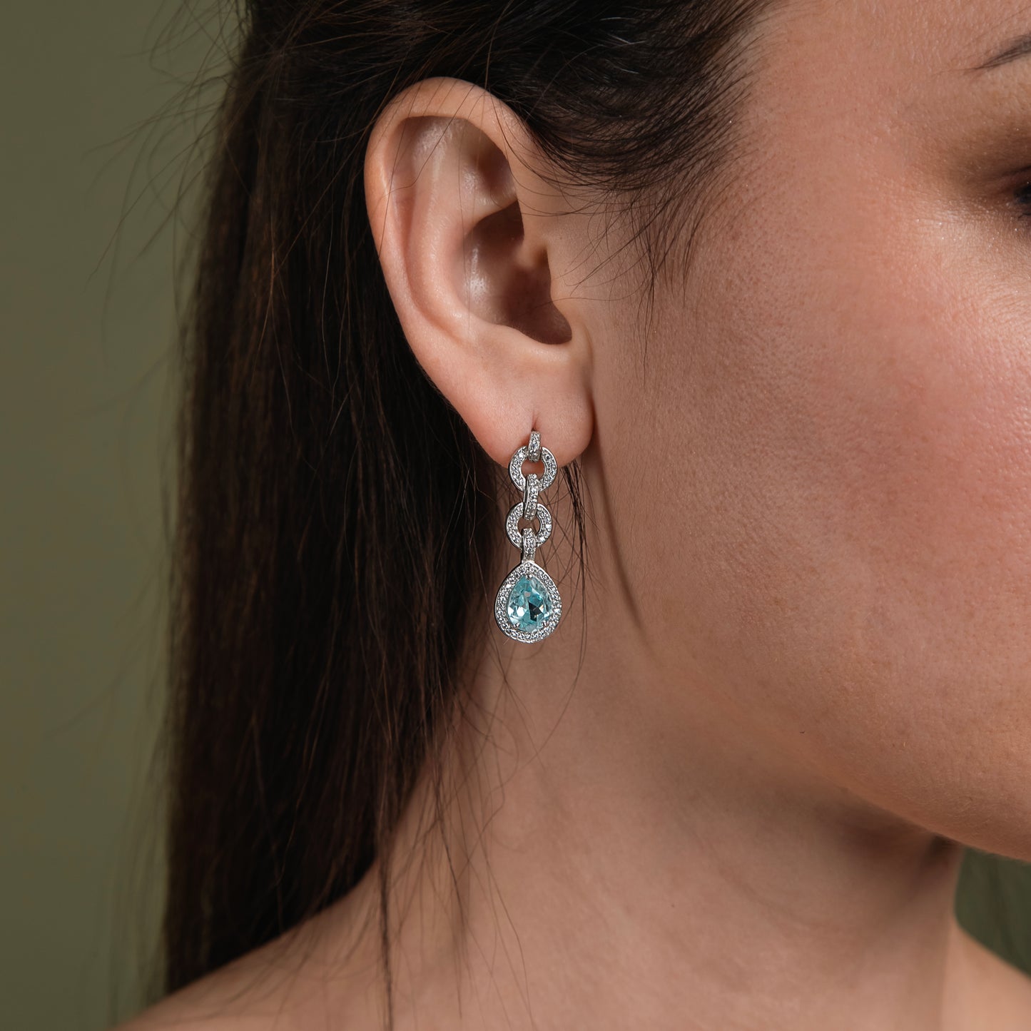 Martina Aqua Blue Dangle Earrings In Silver- Sterling Silver With White Rhodium Plated