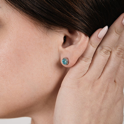 The Halo Pave Blue Moon Stud Earrings