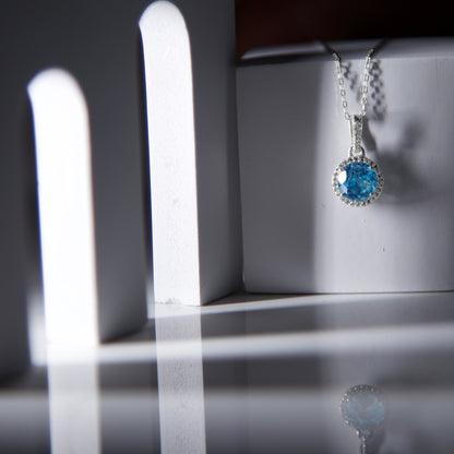 Éste Brilliant Cut Aqua Blue Pendant In Silver -925 Sterling Silver