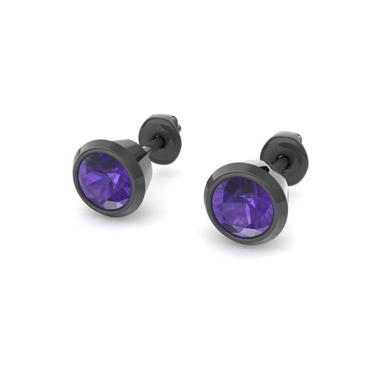 Dexter Minimal Black Amethyst Studs- Fine Ruthenium-Plated