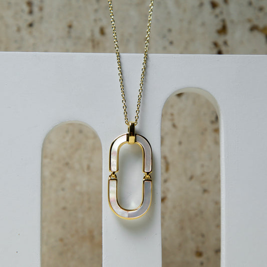 Forever Linked Mother Of Pearl Pendant- 18K Gold Plated. Experience the eternal connection symbolized by our Forever Linked P...