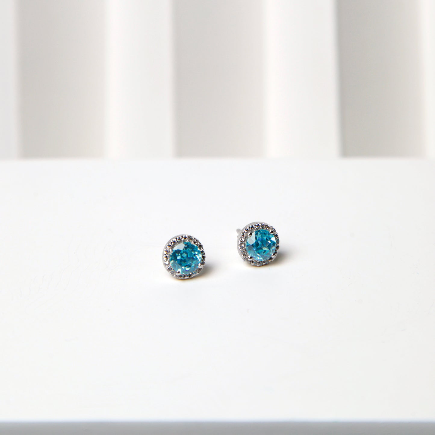 The Halo Pave Blue Moon Stud Earrings