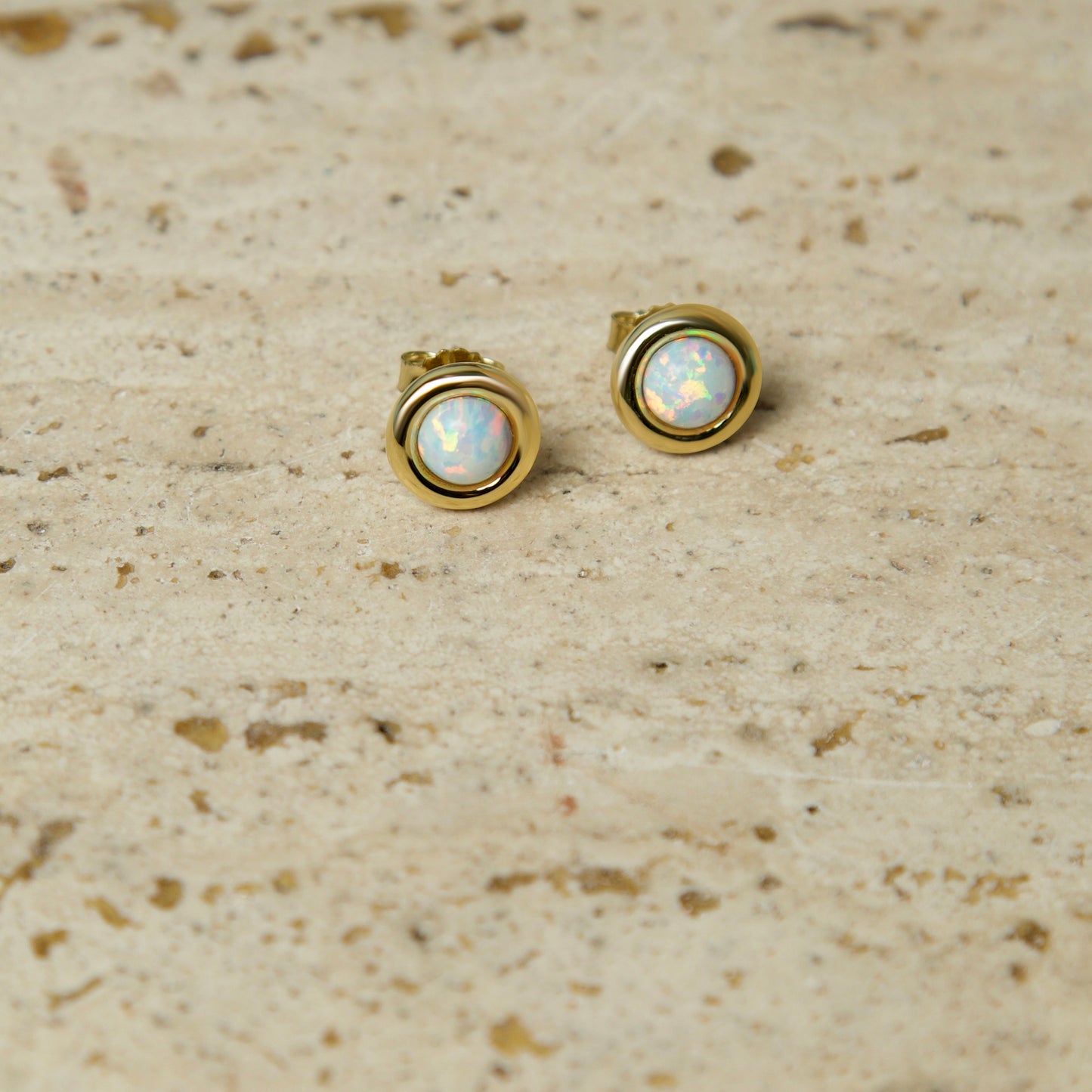 Drizzling Fiery White Opal Stud Earrings- 18K Gold Plated