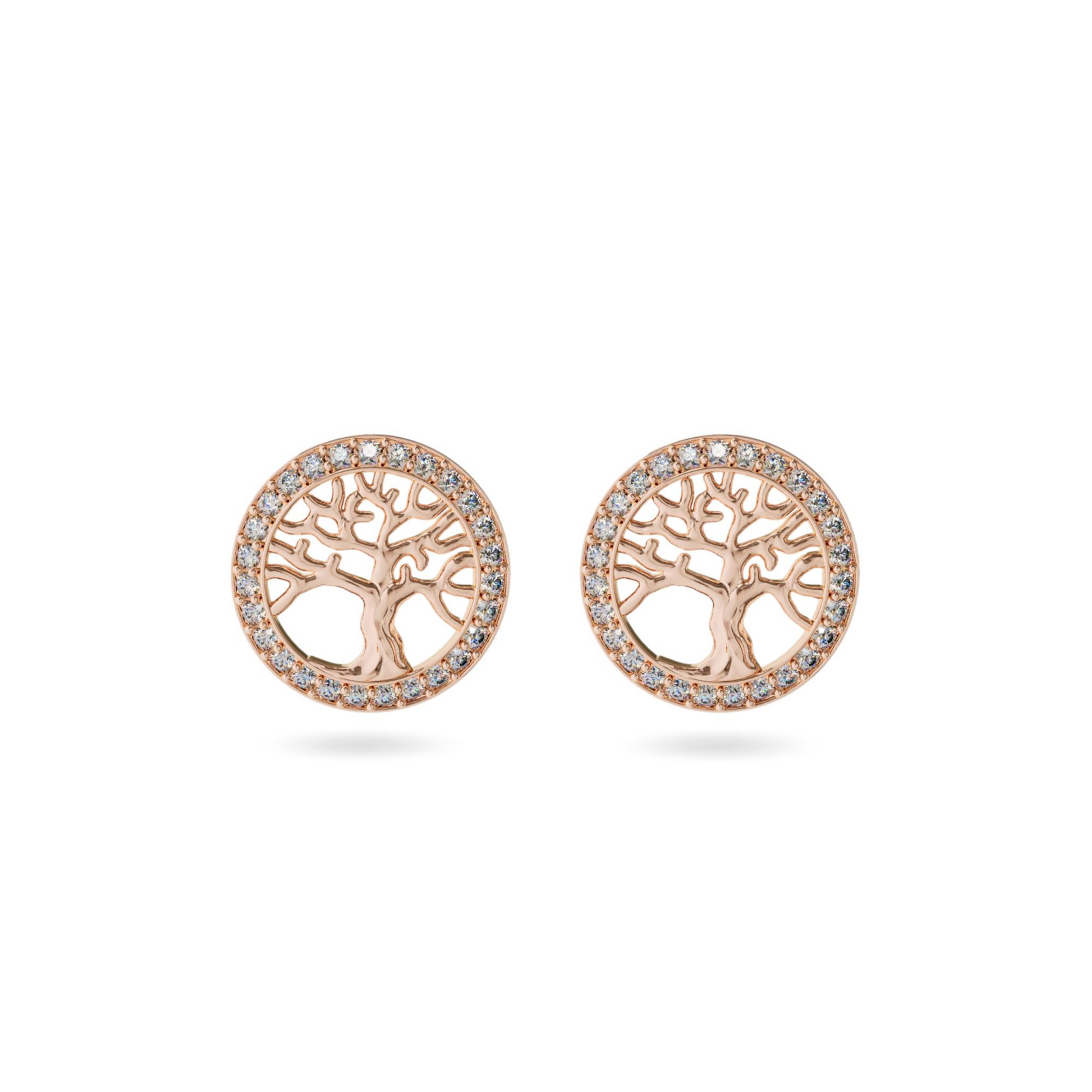 Rose Gold Tree Of Life Swiss Zircon Stud Earrings - 18K Rose Gold Plated. Representing the interconnectedness of all living b...