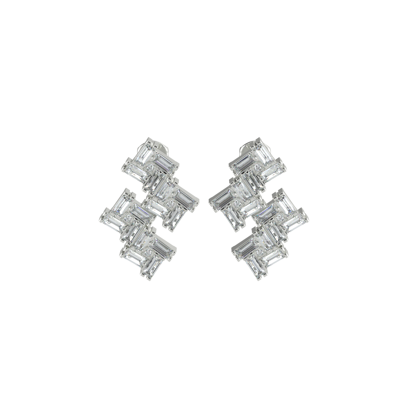 Baguette-Cut Geometric Designed Earrings In Silver - 925 Sterling Silver. These exquisite earrings are a perfect blend of con...