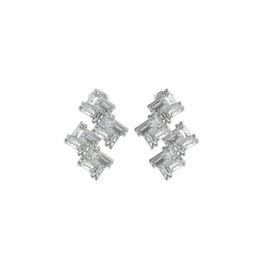 Baguette-Cut Geometric Designed Earrings In Silver - 925 Sterling Silver. These exquisite earrings are a perfect blend of con...