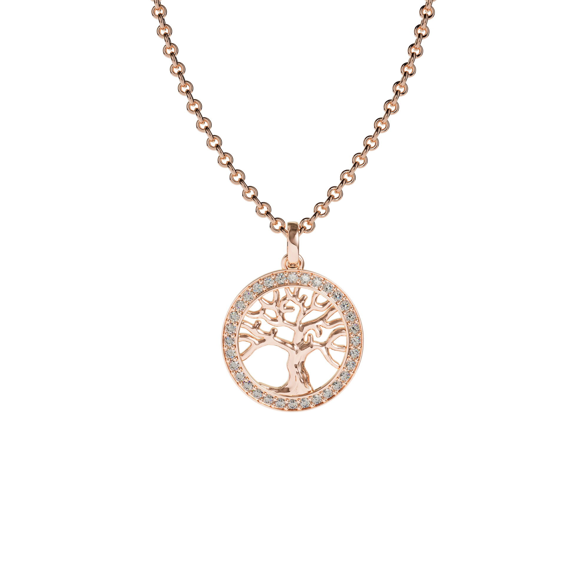 Rose Gold Tree Of Life Swiss Zirconia Pendant - 18K Rose Gold Plated. Featuring a delicate tree of life motif adorned with sh...