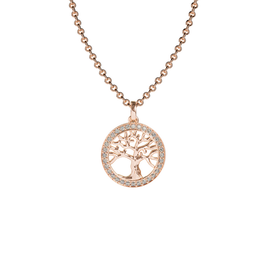 Rose Gold Tree Of Life Swiss Zirconia Pendant - 18K Rose Gold Plated. Featuring a delicate tree of life motif adorned with sh...